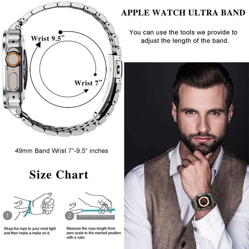 Stainless Steel Band and Case Compatible with Apple Watch Band Ultra | HASLFM Metal Protective Bumper Cover with Straps for iWatch Ultra 3/2/1 49mm Men, Grey