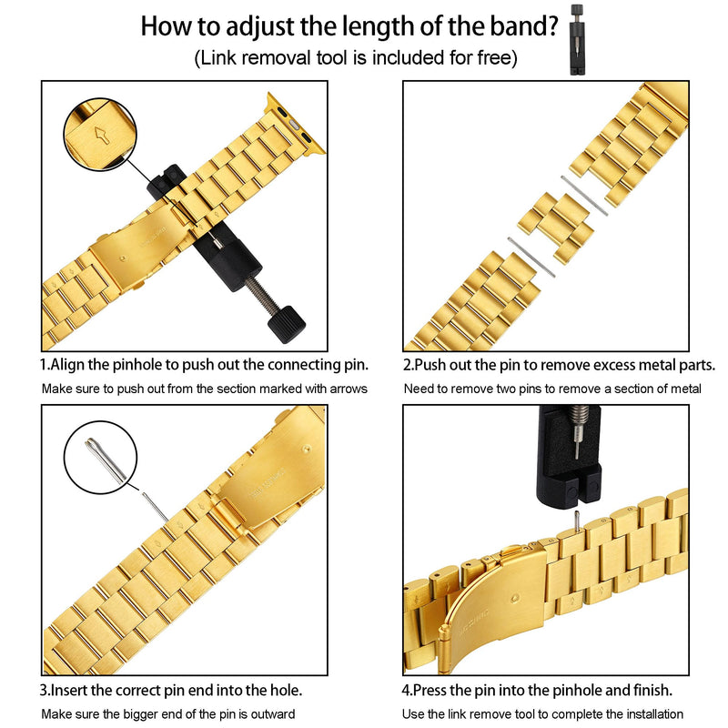 2 Pack Designed for Apple Watch Band, Wrist-Band for i-Watch Series 9 8 7 6 5 4 3 2 1 SE, Stainless Steel Metal Chain with TPU Cover Case, Smart-Watch Link Bracelet Strap, 45 44 42 41 40 38mm Gold+Silver 45/44/42mm