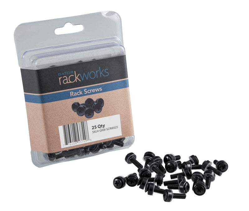 Gator Rackworks Standard Size Rack Screws; 25 Pack (GRW-SCRW025) , Black