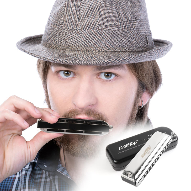 Professional Chromatic Harmonica C Key，Standard 10 Holes 40 Tones Mouth Organ T10-40 Harmonica for Adults,Professionals and Students(T10-40)