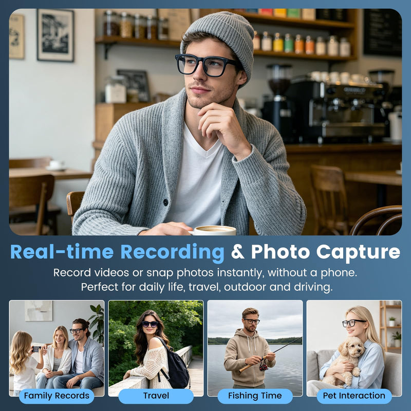 AI Smart Glasses with Camera, 4K HD Video and Recording | 4K HD Video & Photo Capture, Real-Time Translation, Open-Ear Audio, Object Recognition, Bluetooth #1