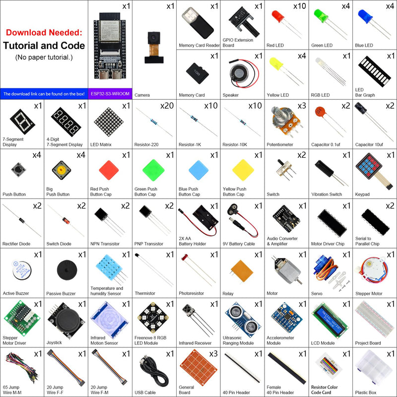 Freenove Ultimate Starter Kit for ESP32-S3 ESP32 S3 CAM (Included), Dual-core 32-bit 240 MHz Microcontroller, Onboard Camera Wireless, Python C Java, 783-Page Detailed Tutorial, 243 Items 116 Projects