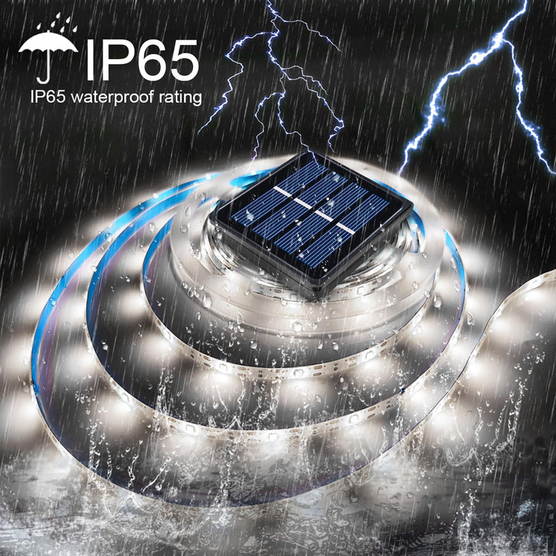 [AUSTRALIA] - Solar LED Strip Lights Outdoor Waterproof 19.6FT 180 LED Solar Powered Rope Light Cuttable 8 Modes for Outside, Garden, Patio, Deck, Fence, Pathway, Stair, Poolside, 6000K White 2 Pack White19.7ft 