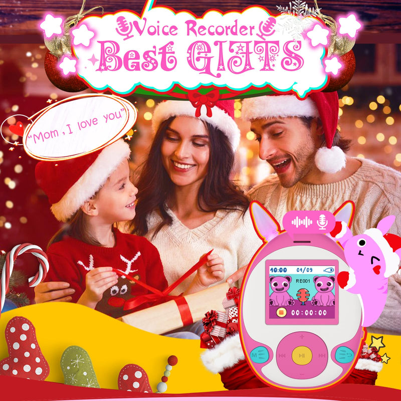 [AUSTRALIA] - 64GB MP3 Player for Kids, Kids MP3 Player with Bluetooth, Front Speaker, Games, Recorder, Ear Lights, Alarm, Music Player Expandable Up to 128GB(Earbud, Aux Cable, Lanyard Included) Pink 
