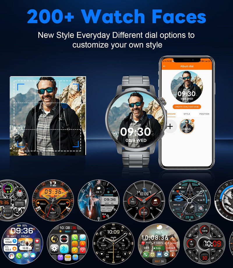 Military Smart Watch for Men Answer/Make Call, 1.85'' HD Rugged Smartwatch with 1000mAh Battery/Flashlight/Heart Rate/110+ Sports Mode, IP68 Waterproof Fitness Tracker Watch for Android iPhone Black
