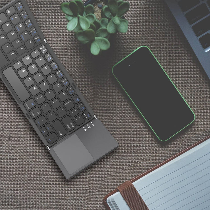 Foldable Bluetooth Keyboard, Rock&Rown Pocket Size Portable Wireless Keyboard with Touchpad for Mac OS,Android, Windows, Linux, PC, Tablet, with Rechargeable Li-ion Battery-Dark Gray