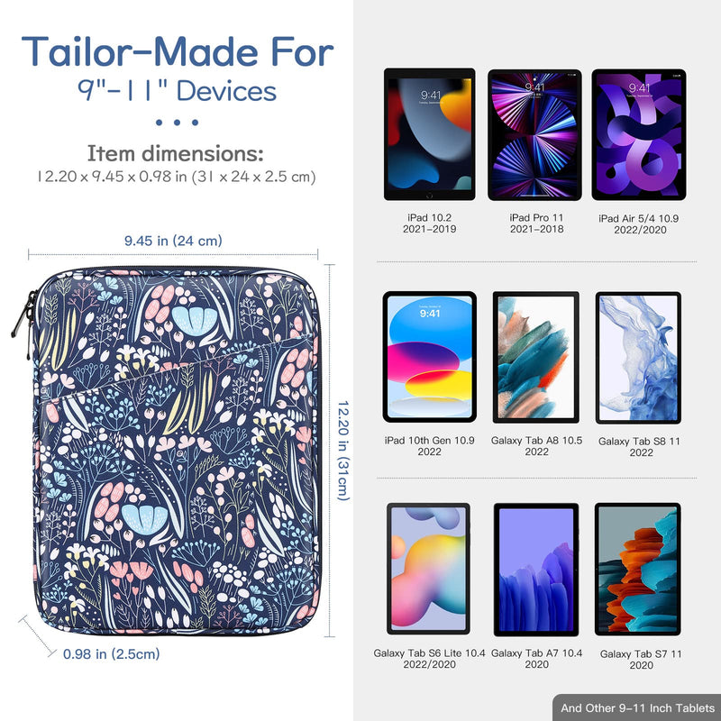 9-11 Inch Tablet Sleeve Case for iPad 10.2 2021-2019, iPad Pro 11 2021-2018, iPad Air 5/4 10.9 2022, iPad 10th Gen 10.9 2022, Galaxy Tab A8 10.5 2022, Tablet Protective Sleeve Bag, Night Blue 9-11 inch