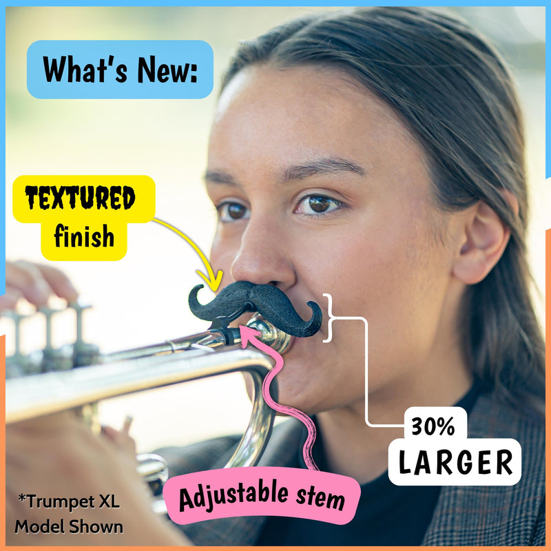 The Original Brasstache 2.0 - [2-Pack] Clip-on Mustache for Trumpet Mouthpiece, XL and Handlebar Combo Version