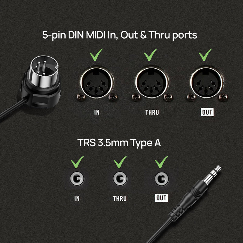 CME TRS MIDI Cable 4-Pack - Straight TRS Type A (3.5mm - 1/8”) to Angled 5-pin DIN, 2FT / 60CM - Perfect for Compact Spaces and patching 4-Pack Straight