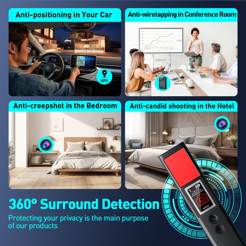 Hidden Camera Detectors, Spy Camera Detectors, 2025 Upgraded Device Finder for Hotels Car Office Home Travel Meetingroom, Signal Scanner Mini Design, 8 Levels Sensitivity 9 Modes, 25H Working Time Black