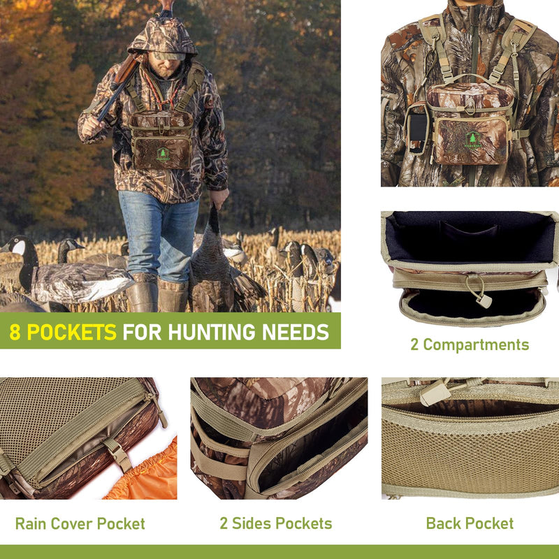 [AUSTRALIA] - Binocular Harness Chest Pack with Rangefinder Pouch, Bino Harness with Rain Cover for Hunting Large 
