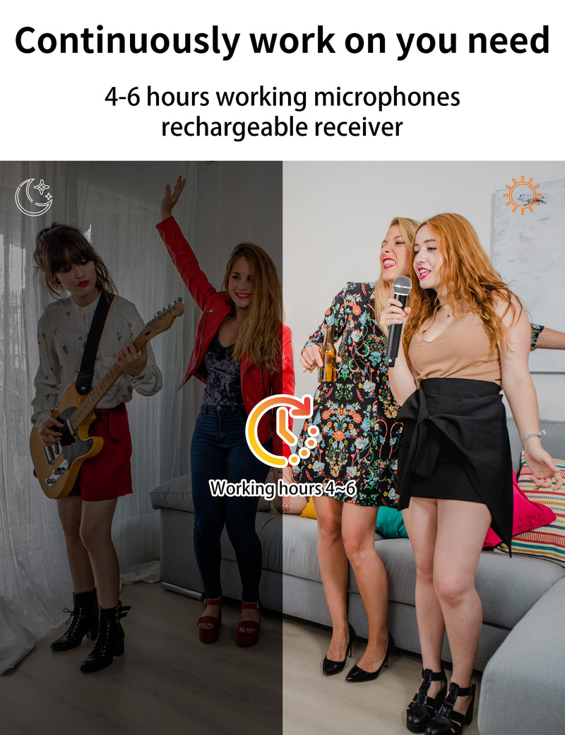 [AUSTRALIA] - Dual Wireless Microphones Karaoke for Singing, Cordless Dynamic Microphone System for Long-Distance Use, with Rechargeable UHF Receiver, Perfect for Karaoke, Church, Speech, Wedding, Party 