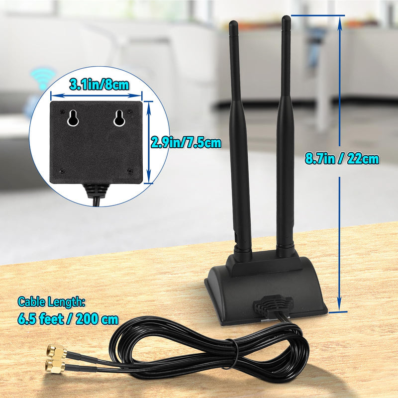 Eightwood WiFi Antenna with RP-SMA Male Connector, 2.4GHz 5GHz Dual Band | Magnetic Base Antenna for PC Desktop Computer, PCIe Bluetooth Card, Motherboard, WiFi Router wifi 6 antenna/rp-sma connector