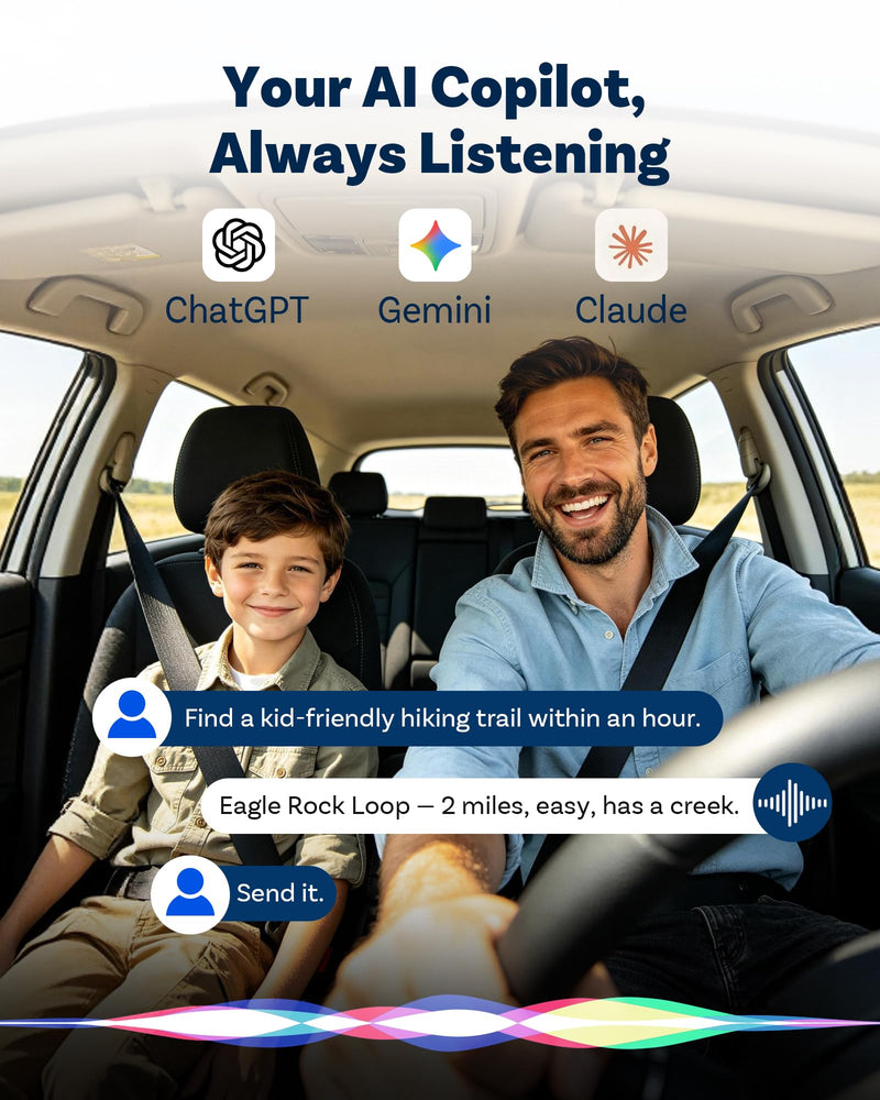 OTTOCAST Mini Nova 2-in-1 Wireless CarPlay & Android Auto AI Adapter | 2026 upgraded plug & play adapter, features built-in AI assistance including Claude, Gemini, and ChatGPT