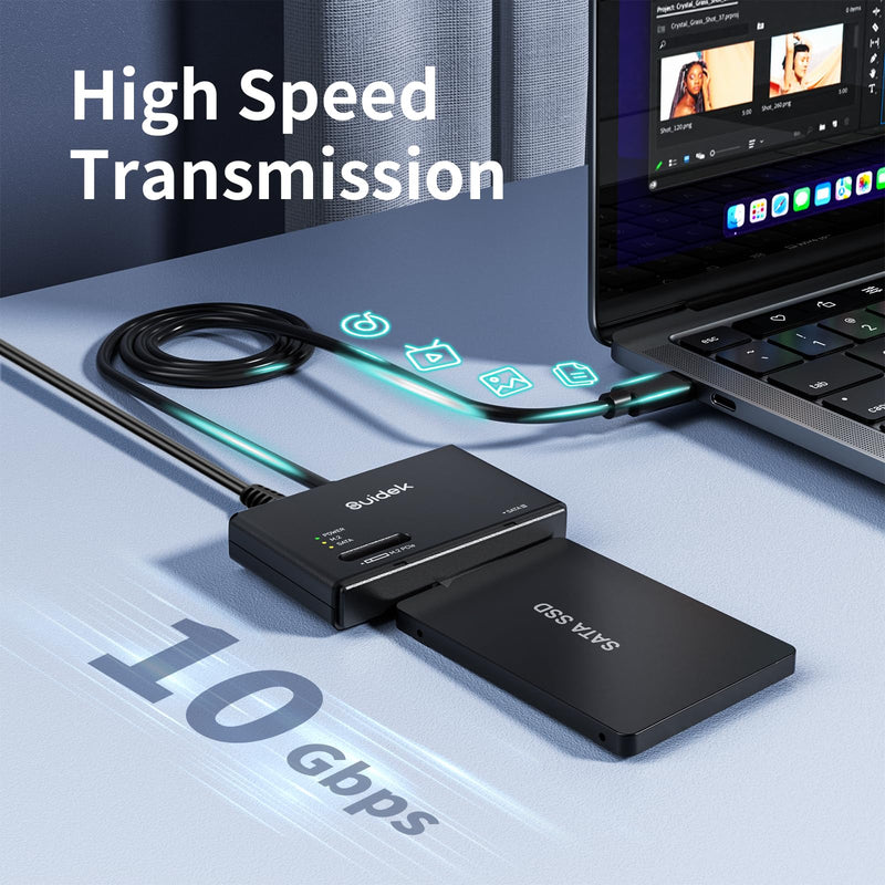 SUIDEK M.2 NVMe & SATA to USB C Adapter, 10Gbps External SSD Enclosure | Tool-Free Hard Drive Reader Compatible with M.2 (M Key & M+B Key) Any Sizes & 2.5/3.5" SATA SSD, Include 12V/2A Power Adapter Black