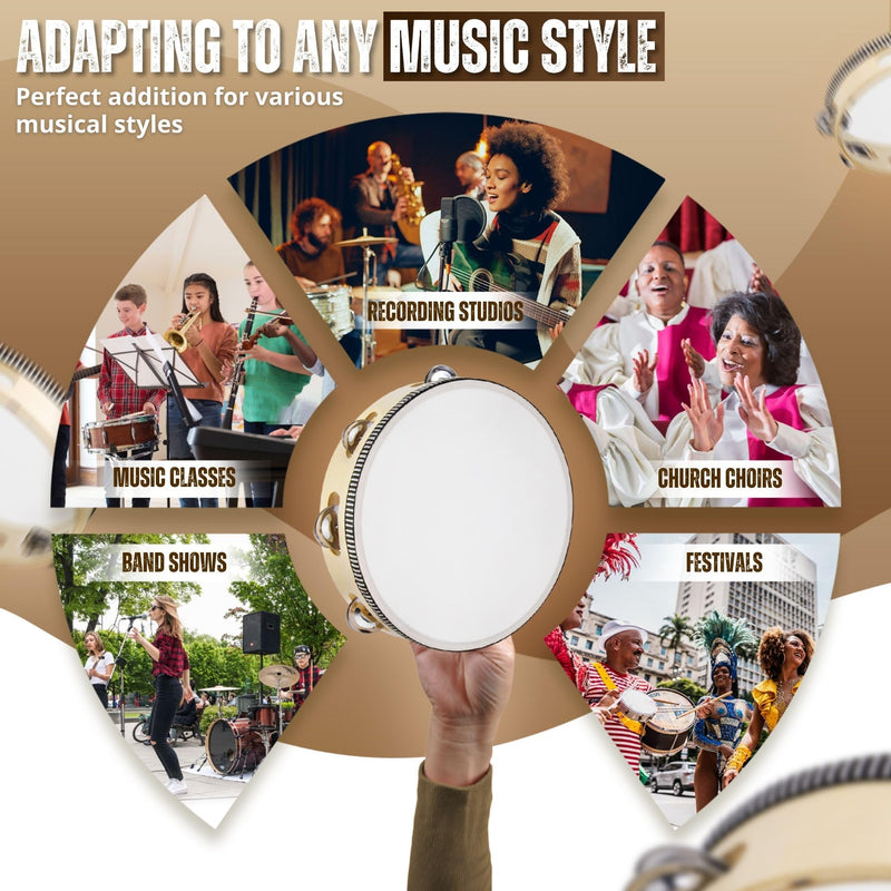 [AUSTRALIA] - Flexzion Wood Handheld Tambourine for Adults 8-Inch Double Row 8-Pair Jingles (Wood) - Percussion Round Tamborines Musical Instrument with Metal Zills 8 Inch Double Row - Wood 