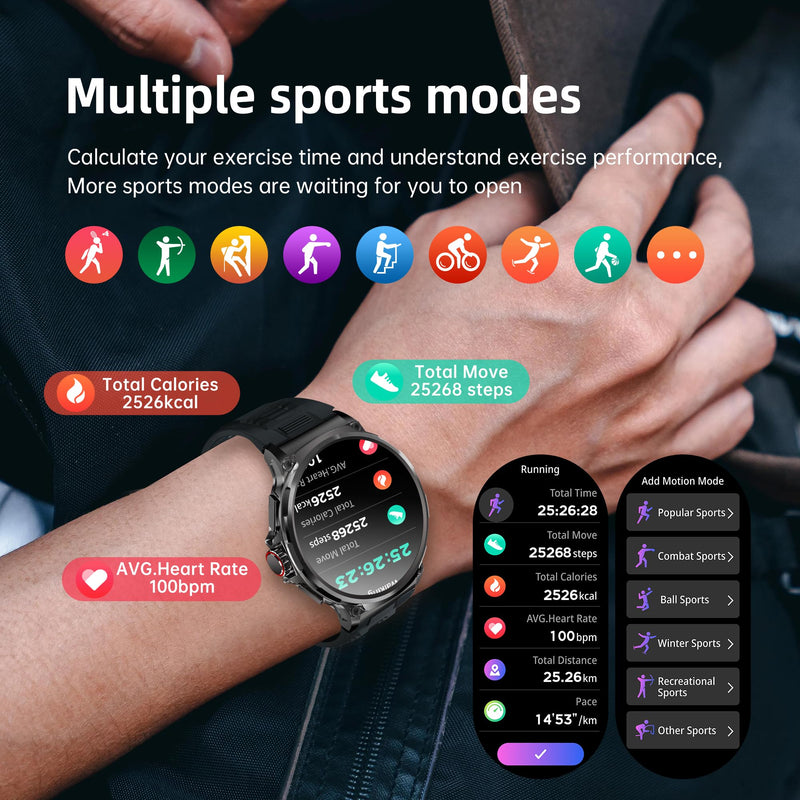 Smart Watch for Men 1.85" Big Screen Sport Fitness Tracker (Black) | IP67 Waterproof, 710mAh Large Battery, Bluetooth Call, Heart Rate, Outdoor Step Tracker Watch Compatible for iPhone Android Black
