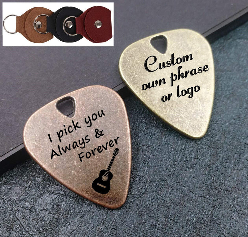 JUPPE Bronze Guitar Picks & Bass Picks, I'd Pick You Every Time Guitar Pick With Leather Case Birthday Music Gifts For Him Her or Couples (I'd Pick You Every Time)
