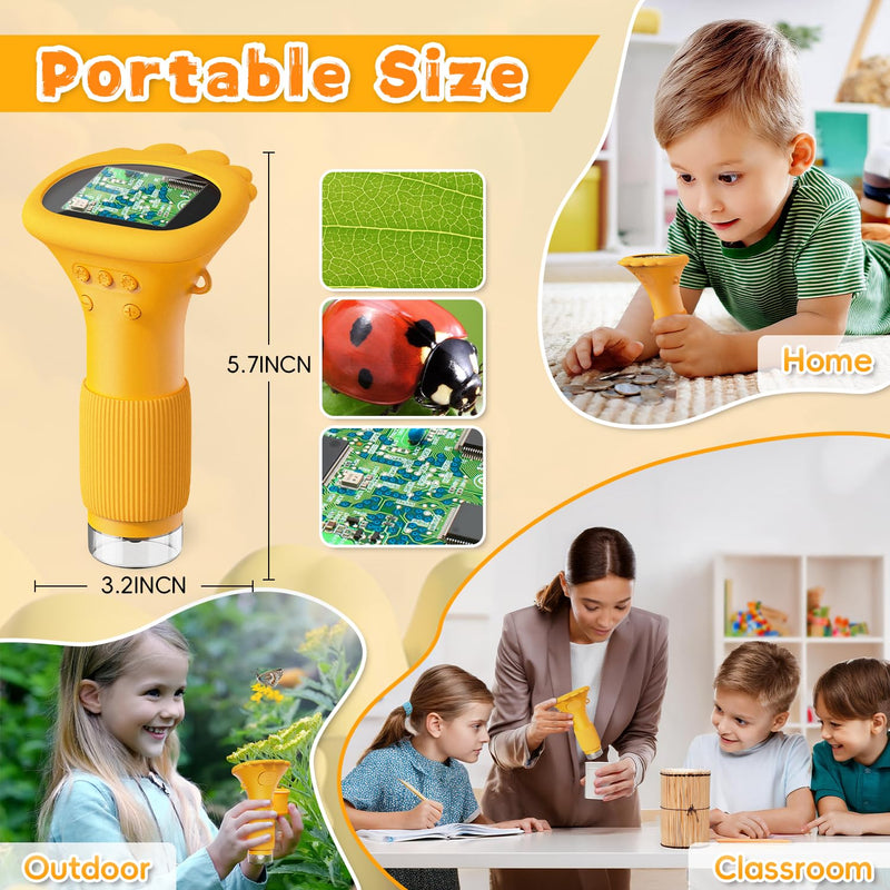 [AUSTRALIA] - Microscope for Kids, Ahalfcit 1000X Handheld Digital Microscope with 2” HD IPS Screen, Portable Mini Camera for Exploring Nature, Science Educational Toy, Birthday Gift for 3-12 Years Old Boys Girls Orange 