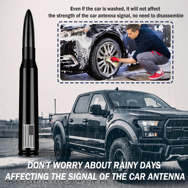 Car Bullet Antenna,Truck Exterior Decoration Accessories Antenna Toppers[New Upgrade Flag Design] AM/FM Radio Signal for Car SUV Truck Most Auto Cars Antenna Accessories Replacement (Black Black