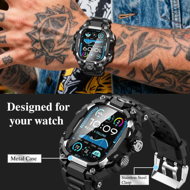 Sport Band with Rugged Case Compatible for Apple Watch Bands 49mm | Military Grade Protective Bumper Cover Tactical Strap for iWatch Ultra 3 2 1 Men (Silver 49 mm) Silver 49mm(Ultra 3 2 1)