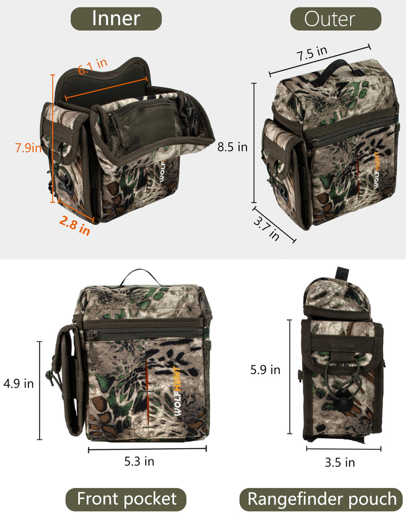 Binocular Harness Chest Pack Magnetic Closure, Bino Case with Detachable Rangefinder Pouch, Camouflage Bino Bag with Adjustable Strap for Hunting, Field Observation Camo MP Medium
