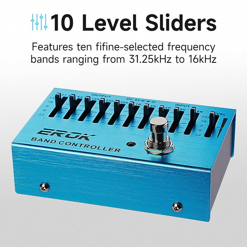 EROK EQ Pedal,10-Band Equalizer,(31.25Hz–16kHz) with ±12dB Gain/Attenuation for Each Band,for Electric Guitar Bass Eq Pedal,with Independent Controller Button