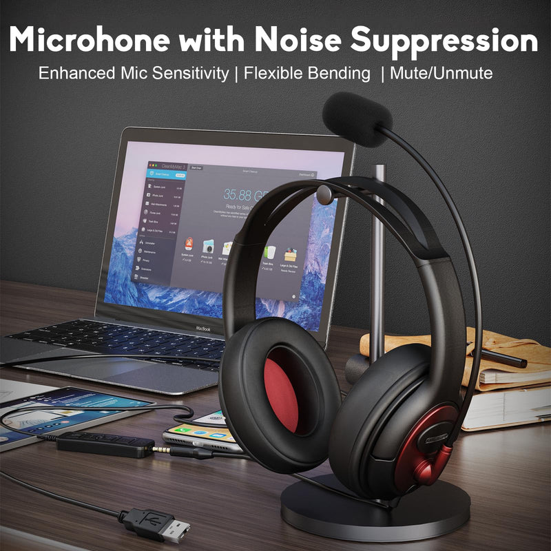 [AUSTRALIA] - MAIRDI USB Headset with Microphone, Type-C/USB/3.5mm Jack 3-in-1 PC Headset, Computer Headset with Mic Noise Canceling for Teams Call Centers Skype Zoom Home Office Dragon Nuance Dictation 