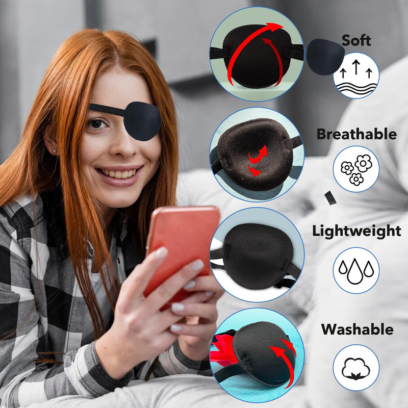 Eye Patch,2Pcs Eye Patches for Adults,Adjustable Lazy Piratel Eye Patch for Left or Right Eyes, Reusable Eye Cover for Cosplay Pirate Costume