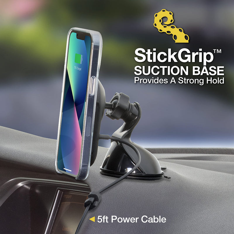 Scosche MQ5WDV-1 MagicMount Pro Charge5 Window/Dash/Vent 15W Magnetic, Qi-Certified, Wireless Charging Phone Mount, Cell Phone Holder for Car Compatible with MagSafe, iPhone, Galaxy and Qi Devices Window / Dash / Vent