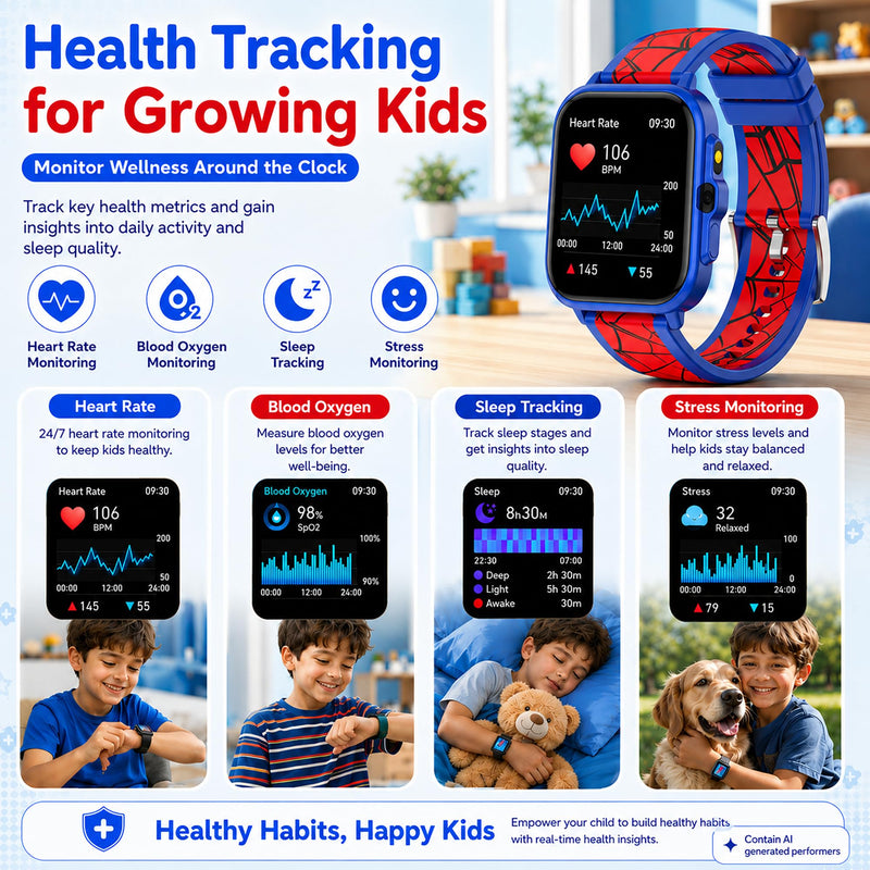 Smart Watch for Kids Boys Girls Age 5-12, Ai Functions Games HD Touch Screen Watches with Video Camera Music Player Pedometer Heart Rate Sleep Tracker Christmas Birthday Gifts for Girls
