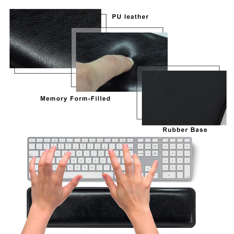 Cacoy Keyboard Wrist Rest Ergonomic Soft PU Leather Wrist Support with Memory Foam-Filled for Office, Computer, Laptops, Keyboard - Black Keyboard-Wrist Rest