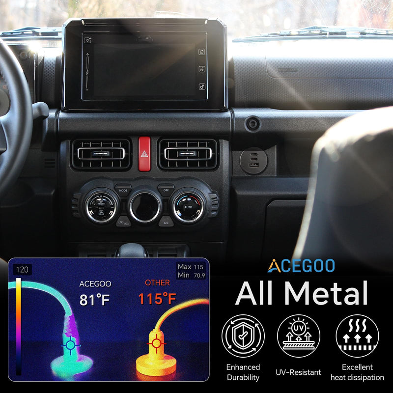 acegoo 78W 12V USB Outlet, 3 Port Fast Charging Aluminum Car USB C Charger | Multi Protection,Cigarette Lighter Replacement, No-Backlight Design, No Standby Power,For RV Camper Trailer Truck Car Boat 2 Pcs