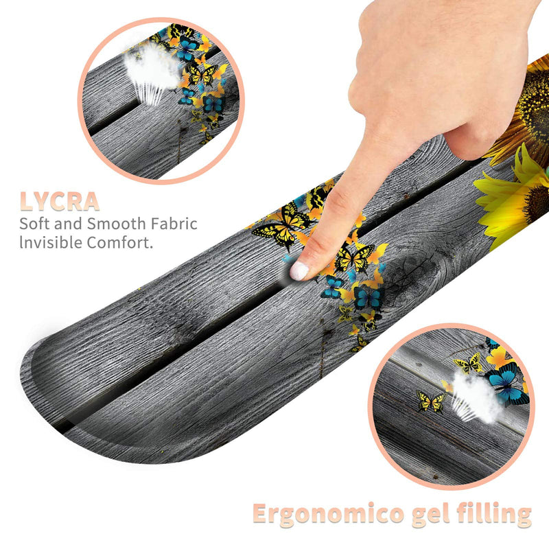 Keyboard Wrist Rest Pad and Mouse Pad Wrist Rest Support Set, Ergonomic Gaming Mousepad Durable Smooth Surface Non-Slip Base Sunflower Butterfly Design for Computer Laptop Home Office + Cute Coasters Yellow Sunflowers and Butterflies
