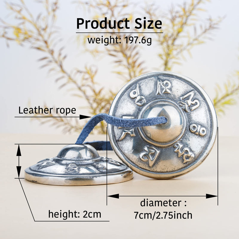ZenBless Tibetan Tingsha Cymbals 2pcs, with Storage Box and Fabric Case, Meditation Sanskrit White Brass Chime Bells for Spiritual Healing Mindfulness, Yoga Buddhist, Relaxation Musical Instruments 2.75 in(7cm) Sanskrit(white brass)
