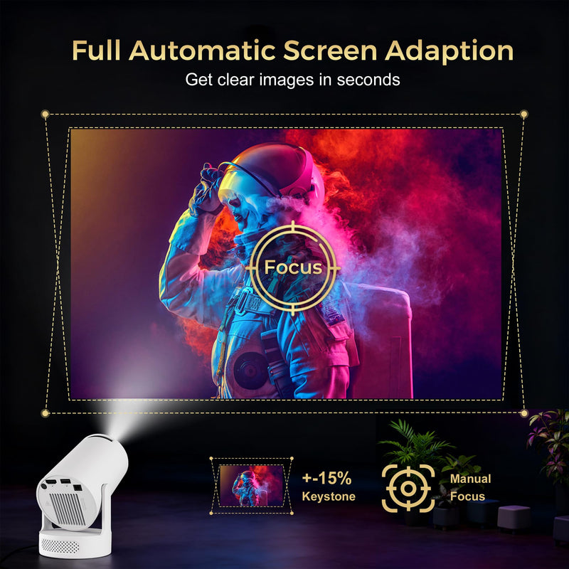 [AUSTRALIA] - Mini Projector with Wifi and Bluetooth, 4K Portable Projector with 5W Speaker, Auto Vertical Keystone&180 Rotatable, 200Ansi Moive Proyector for Outdoor Bedroom 300 Ultra 