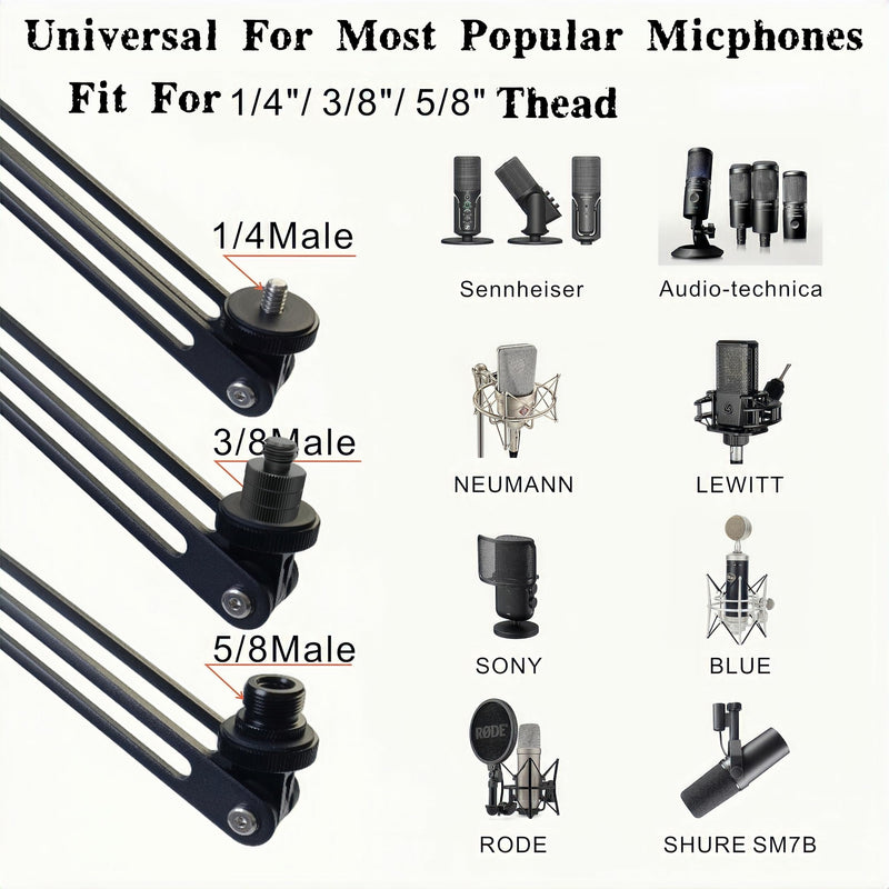 Low Profile Mic Boom Arm Stand 360° Rotatable Adjustable Compact and Foldable Table Microphone Arm Holds 2.5kg with 3/8" to 5/8" Screw Adapter for Game Streaming Podcast Broadcast (C Clamp Mount) C Clamp Mount