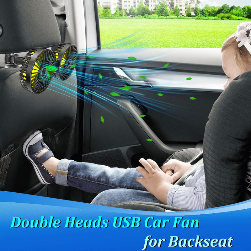 Qidoe Car Fan for Back Seat, USB Powered Portable Fans for Car 360° Rotation Cooling Fans with 3 Speeds, 5V Air Circulation Vehicle Fan Adjustable Clip for All Kind of Cars Yellow