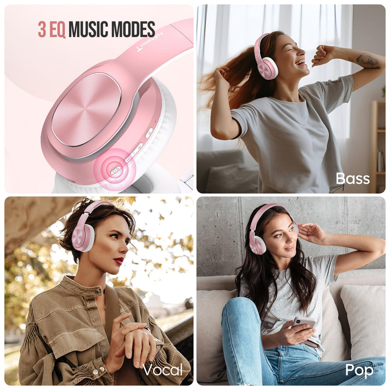 Wireless Bluetooth Headphones Over Ear, 80H Playtime, 3EQ Sound Modes, HiFi Stereo Headphones with Deep Bass, Foldable Bluetooth 5.3 Headphones for Smartphone/PC/Computer-Rose Gold Rose Gold