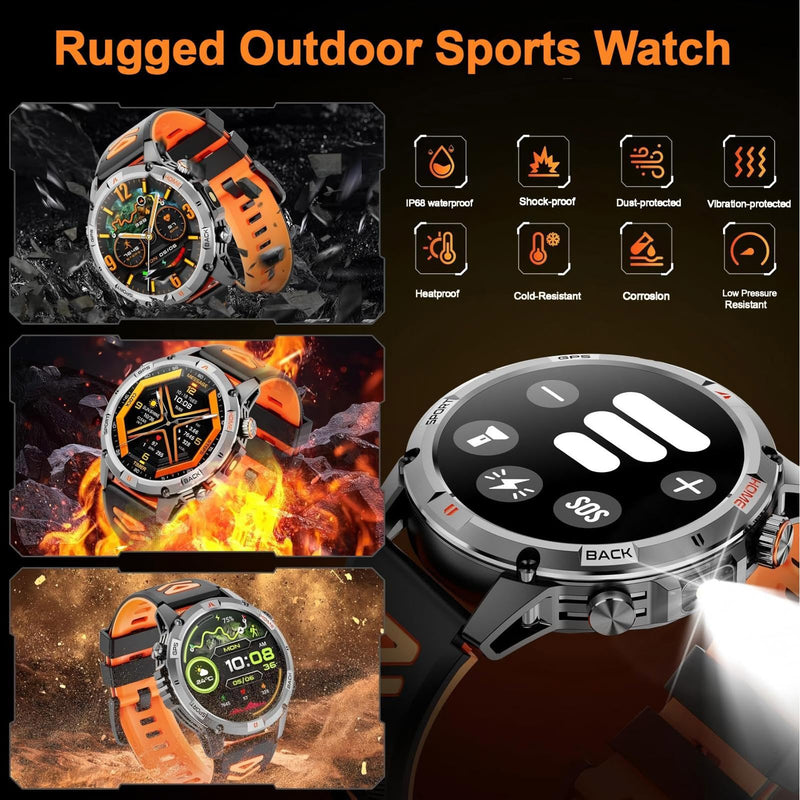Smart Watch for Men with 7-Day Battery and Built-in GPS, 1.46" Round Fitness Watch, Heart Rate/SpO2/Sleep Monitor, IP68 Waterproof, Compatible with Android iOS (Color Blocking) Color Blocking