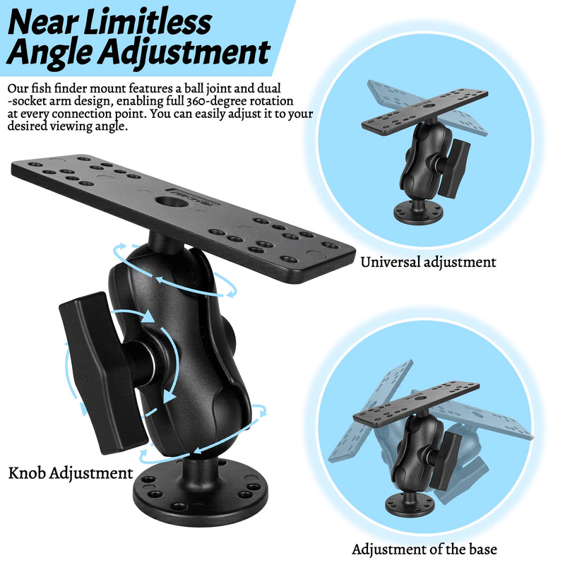 Fish Finder Mount with C Size 1.5" / 38mm Ball, 3.42" Aluminum Arm Marine Electronics/Depth Finder Mount, High Salt Water Resistant,Compatible with Garmin, Lowrance, and More Small