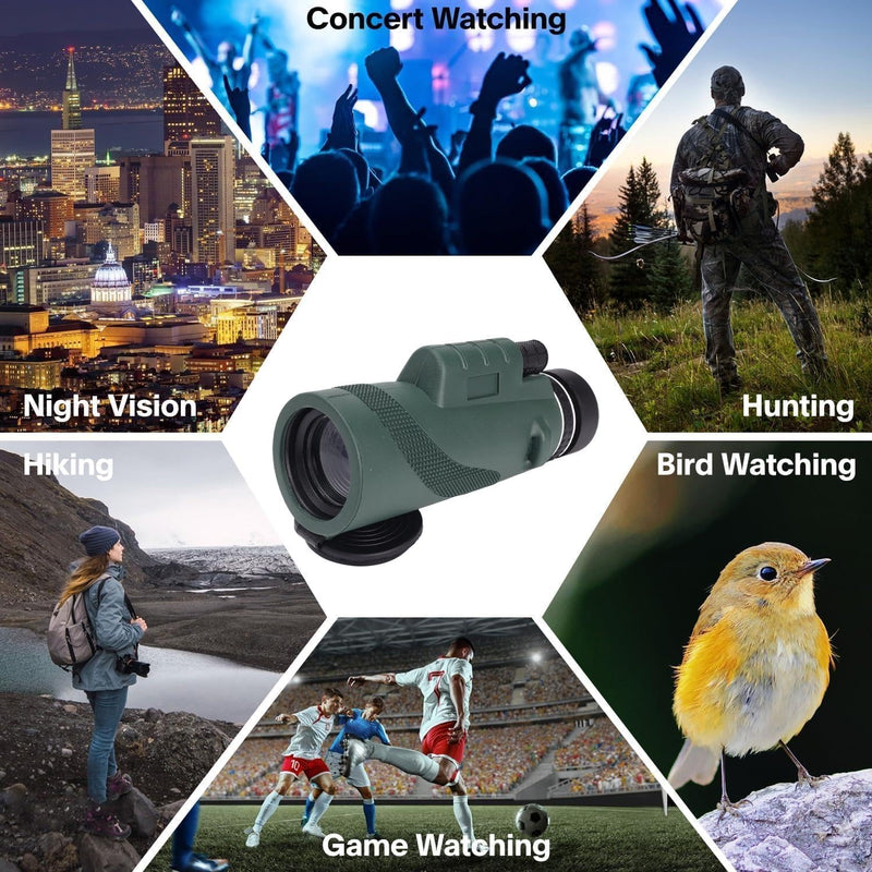 1set 80X100 Power Single Barrel Birdwatching Telescope High Definition Adults High Powered with Smartphone Adapter,15.3 * 7 Cm (Green) Green