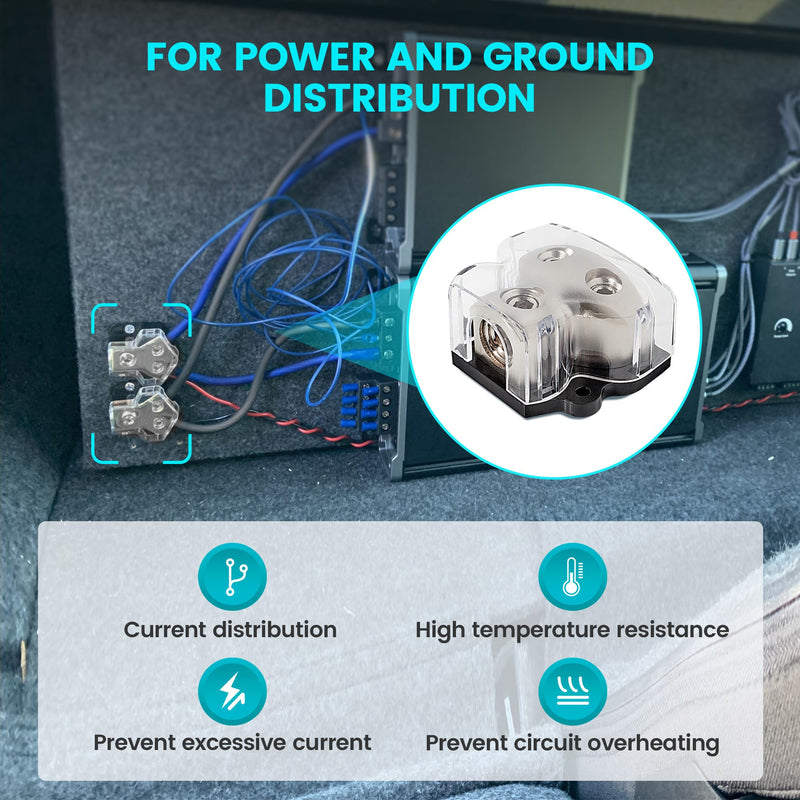 2PCS 2-Way Zine-Alloy Power Distribution Block, 0/2/4 Gauge in 4/8 Gauge Out Auto Car Audio Distribution Connecting Block, 2 Way Ground Distribution Block for Audio Amplifier Splitter ２ way (２PCS)