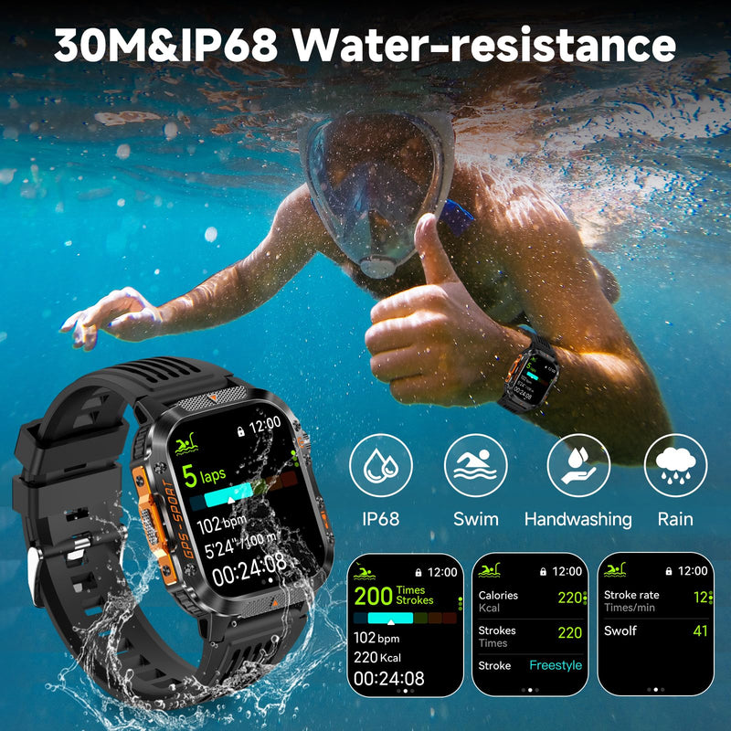 GPS Smart Watch for Men (Answer/Make Calls), 2.01'' Military Rugged | Compass Smartwatch with 10-Day Battery, Heart Rate, Sleep Tracking, 100+ Sports Modes, 2 Straps