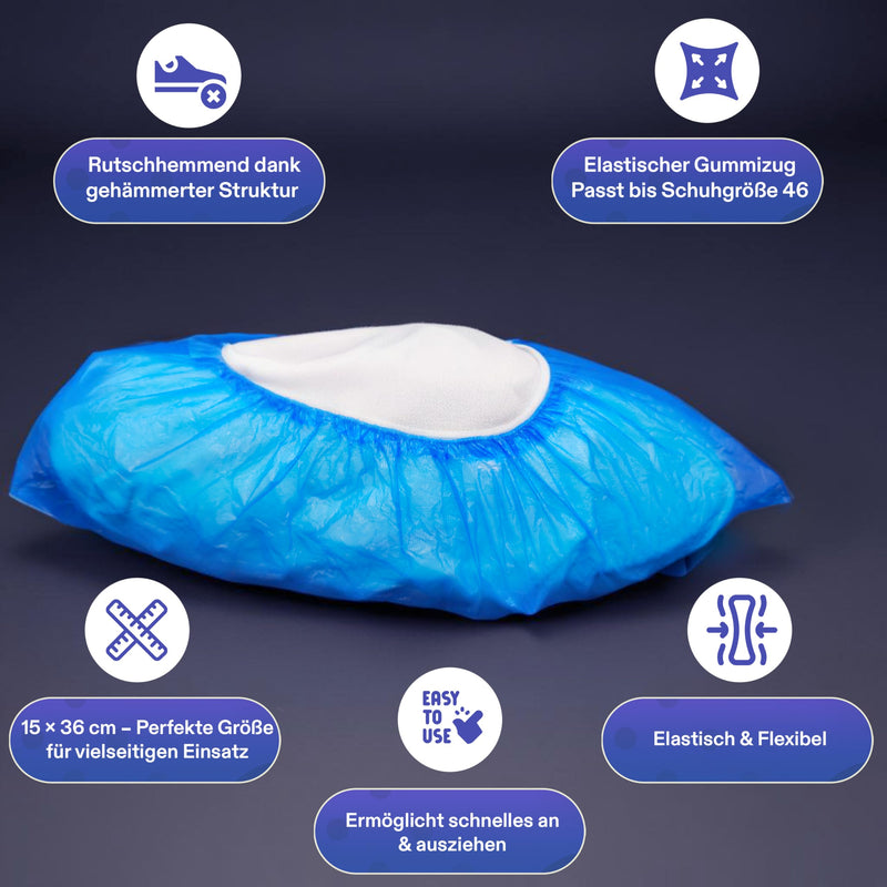 Medimex Disposable Shoe Covers, Blue, 15 x 36 cm, Pack of 200, Latex-Free, Waterproof, Non-Slip, CPE Material, Ideal for Medicine, Crafts, Household and Outdoor Protection