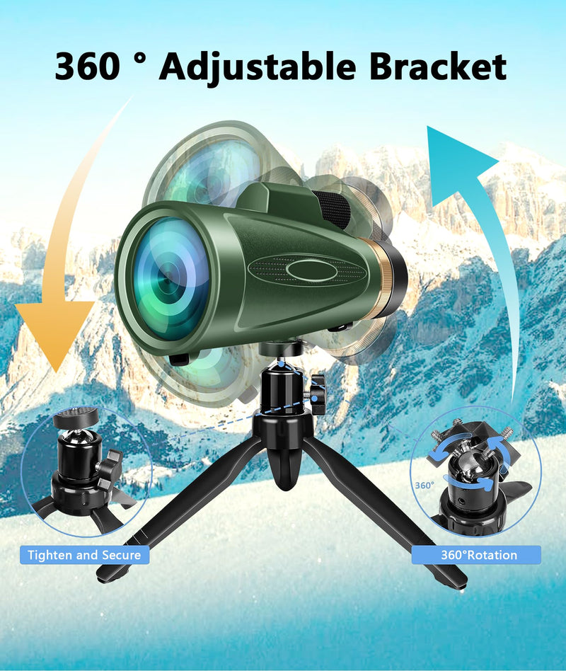 Monocular-Telescope 80x100 HD for Adults Larger Vision Monoculars High Powered Smartphone Monocular for Bird Watching Hunting Hiking Camping Wildlife Green