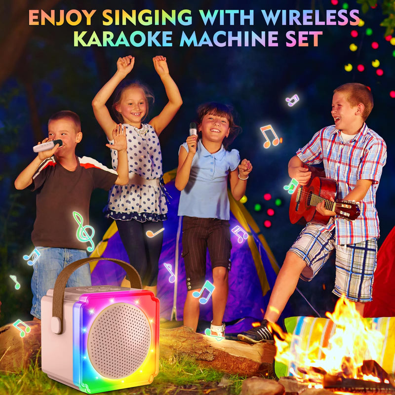 BAYSING Karaoke Machine for Kids, Portable Bluetooth Speaker with 2 Wireless Microphones, Mini Karaoke Machine with LED Light, Ideal Christmas, Birthday Toys Gift for 4, 5, 6, 7, 8, 9 Years Girl, Boy Pink