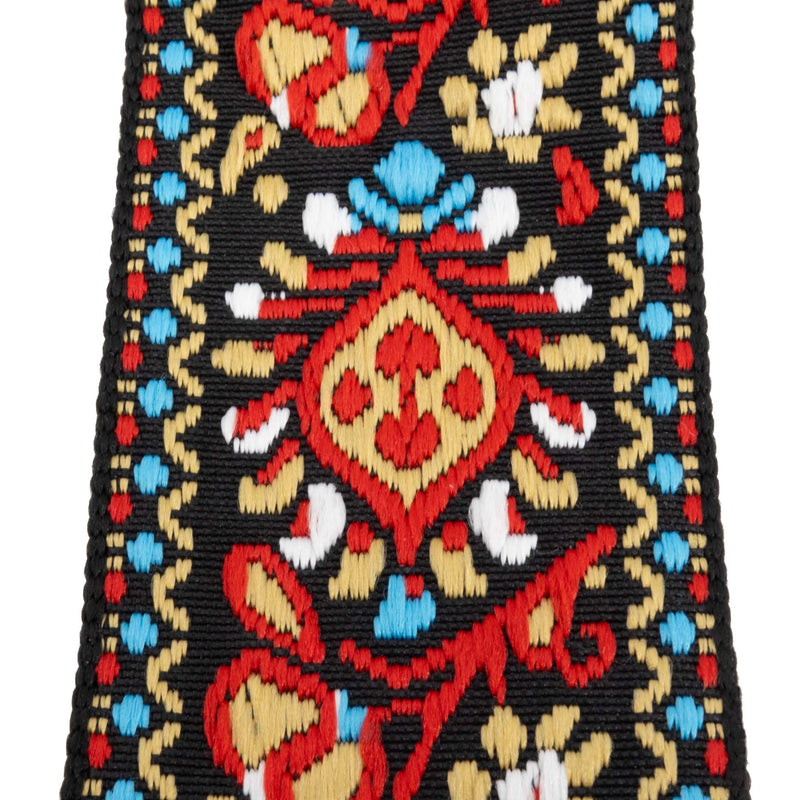 P&P Music Embroidered Guitar Strap w/Locks & Picks - Adjustable, Comfortable, Durable. Fits Electric, Acoustic, Bass Guitars Crimson