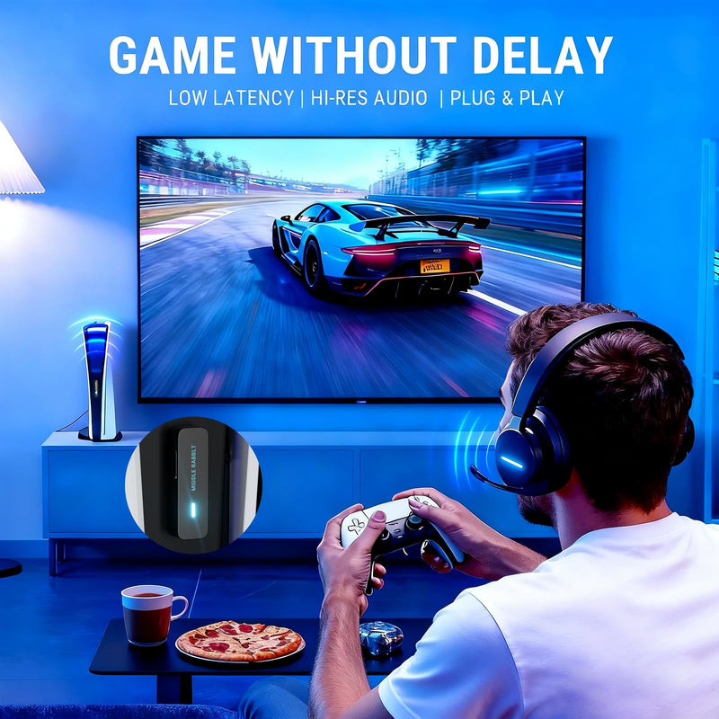 [AUSTRALIA] - Middle Rabbit D1 Bluetooth 5.4 Audio Adapter for PS5 【Compatible with AirPods Pro 2】 Wireless Transmitter with aptX Adaptive & HD, Low Latency, Qualcomm Chip, Dongle for Earbuds, Headphones, Speaker Black 