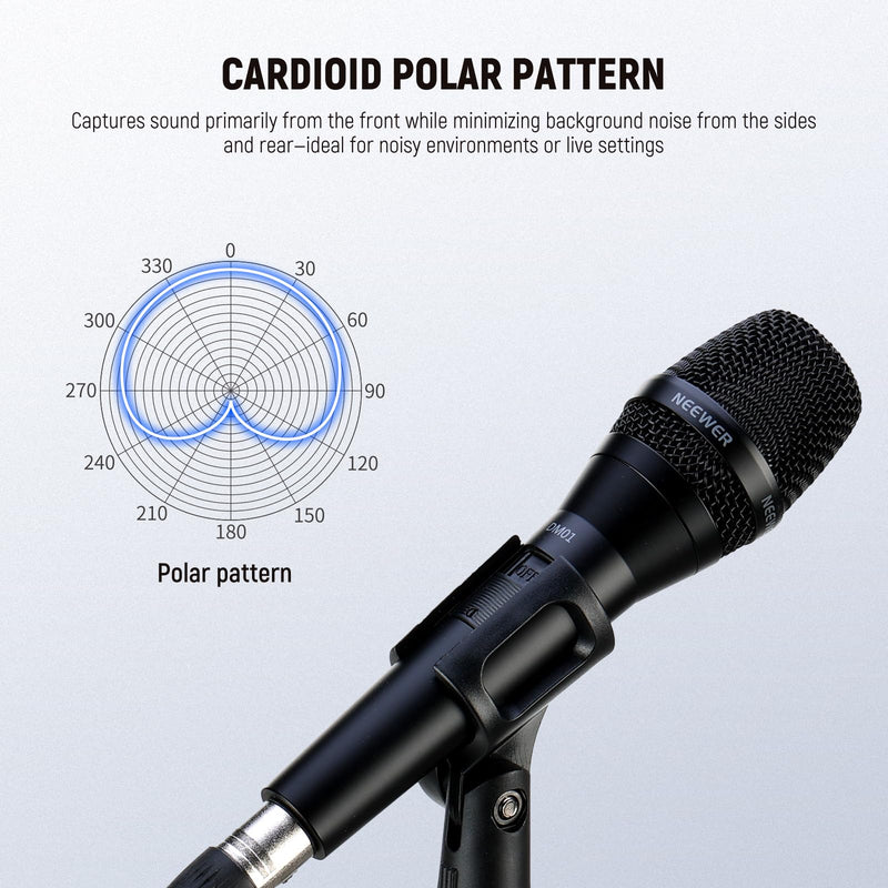 NEEWER DM01 Cardioid Dynamic Microphone with XLR Cable for Podcast Singing PC Gaming Streaming Studio Vocals, Speeches, Live Performances, 600Ω +/- 30% Impedance, 100Hz-10KHz Frequency Range